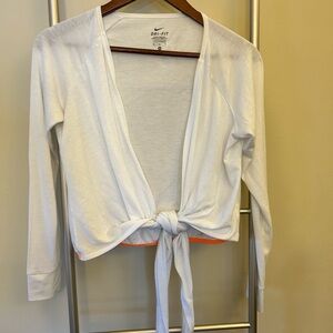 Nike Dri-Fit White Wrap Shirt with Tie-Front and Orange Trim Size M